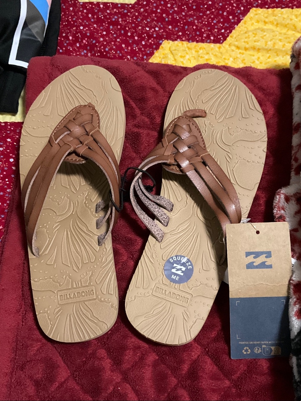 Billabong Braided Tan Leather Thong Sandals